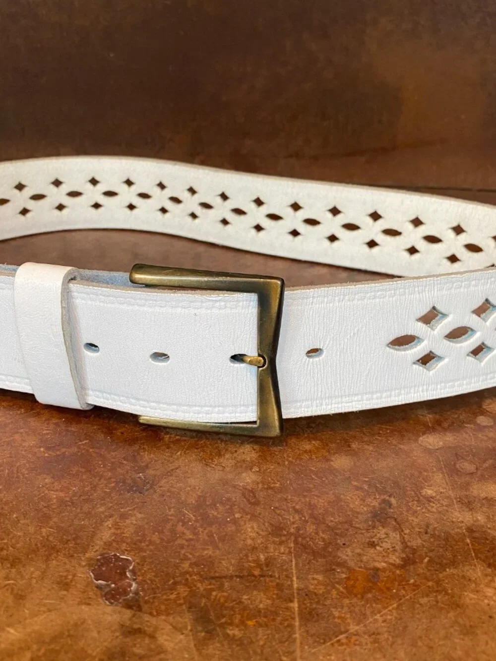 Vintage Thompsons White Leather GoGo Belt Harness Cowhide Diamond Size 34